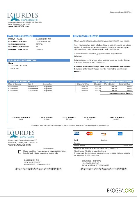 Modèle de facture de services publics aux entreprises des États Unis à Lourdes aux formats Word et PDF